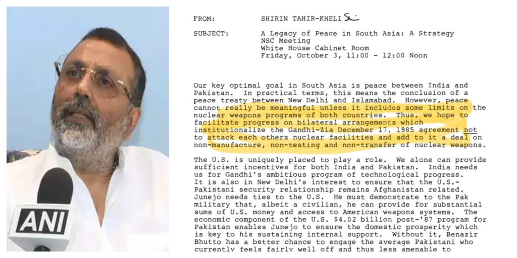 Rajiv Gandhi Mortgaged National Pride in 1985 Nuclear Deal with Pak: BJP MP Nishikant Dubey
