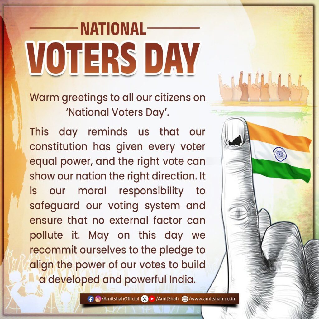 Amit Shah Extends Greetings on National Voters’ Day, Urges Citizens to Protect Electoral Integrity