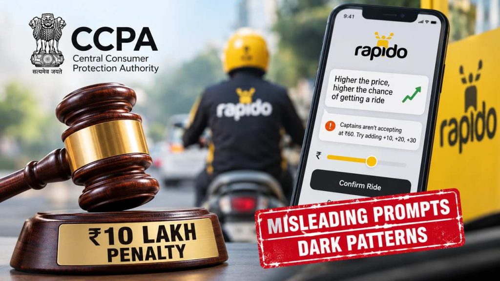 CCPA Fines Rapido ₹10 Lakh for Dark Patterns